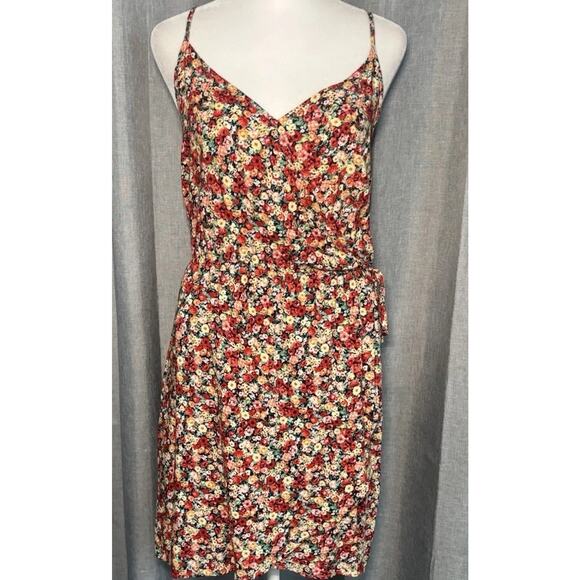 American Rag Mini Dress Women’s Size Medium Boho Floral Print Faux Wrap - Picture 14 of 16